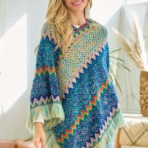 new ON BLUE PONCHO BOHEMIAN HIPPIE STEVIE KNICK SM-XXL western SHABBY CHIC